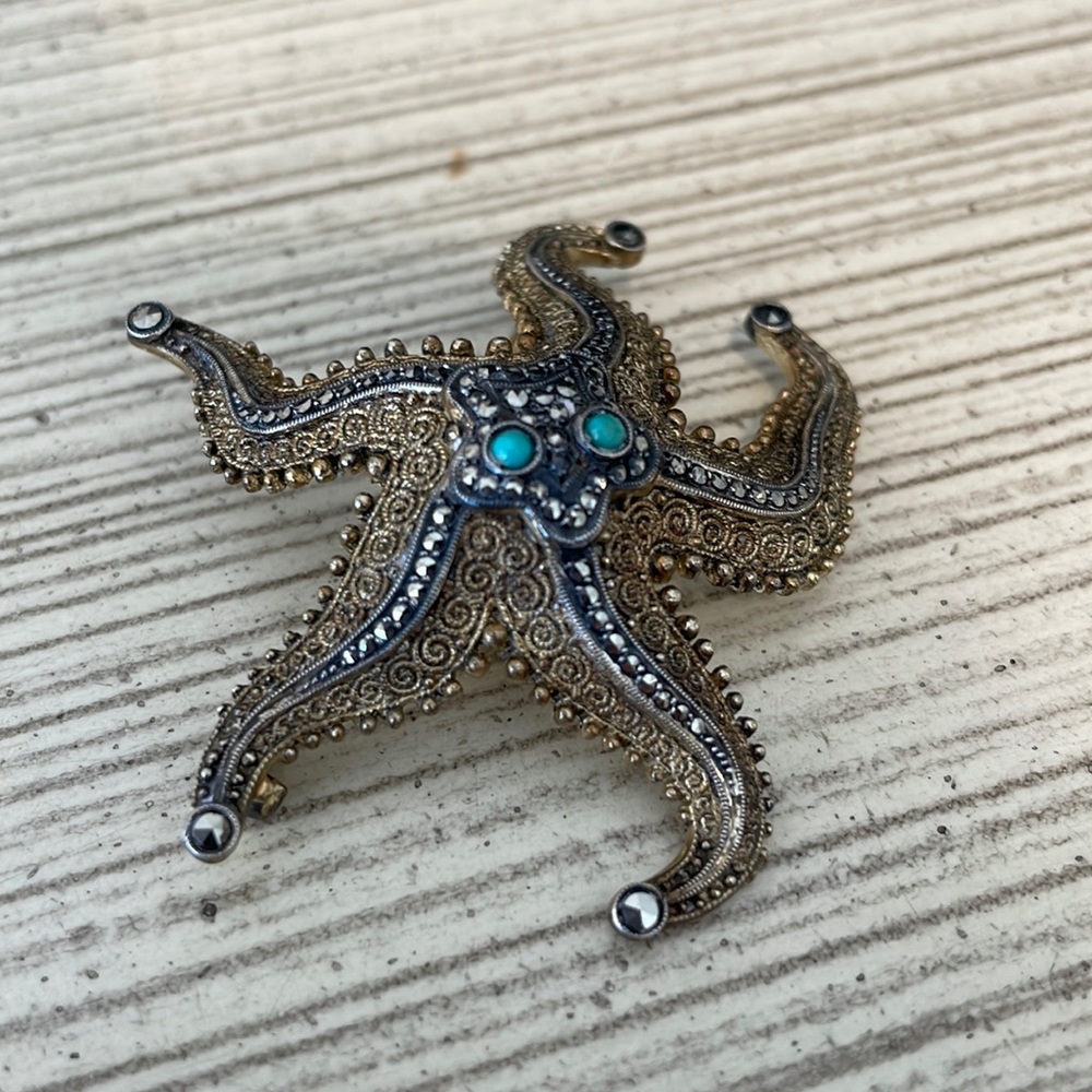 Theodor Fahrner 1930s Art Deco Turquoise Marcasite Gilt Silver